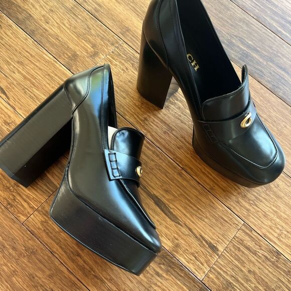 Nwt COACH Ilyse 120MM Leather Platform Loafers Black - Picture 3 of 10